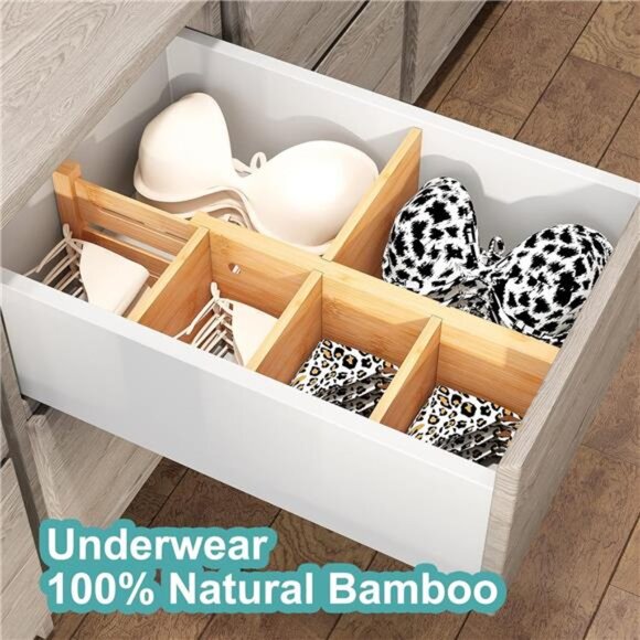 4.4" High Drawer Dividers with Inserts, Bamboo Drawer Dividers for Clothes - Picture 2 of 7